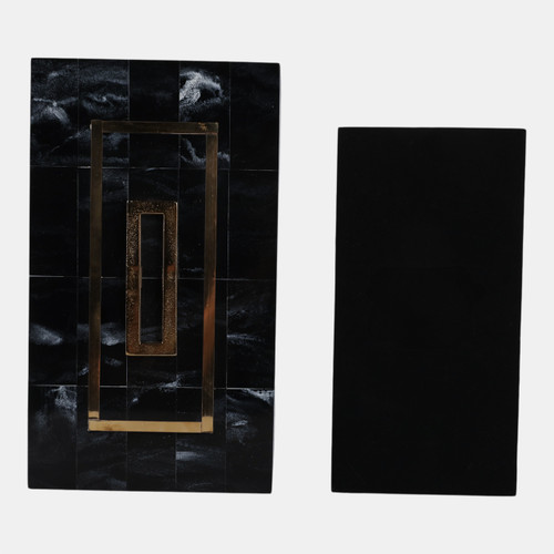 22321#S/2 12/14" Brass Inlay Boxes With Hardware, Black