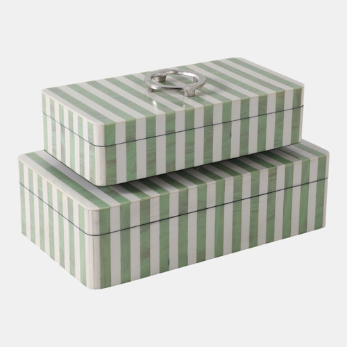 22322#S/2 12/14? Strpd Resin Boxes W/ Hardware, Grn/ivry