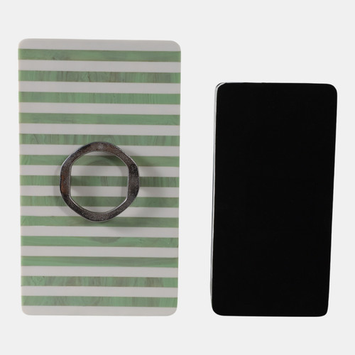 22322#S/2 12/14? Strpd Resin Boxes W/ Hardware, Grn/ivry