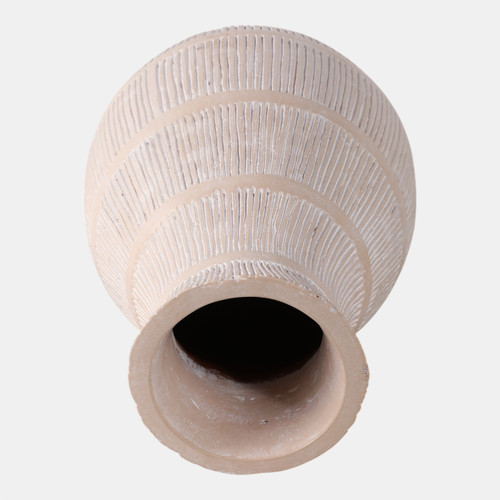 18760-03#Terracotta, 19" Organic Vase With Lines, Ivory