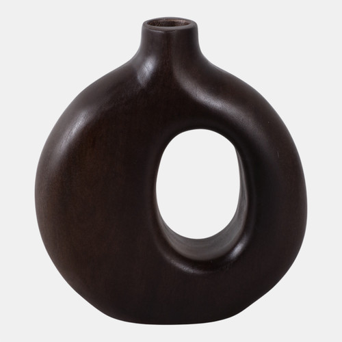 17558-08#7x7" Cut-out Wood Vase, Dark Brown