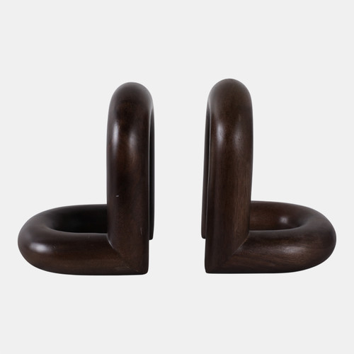18701-01#S/2 7" Loopy Wood Bookends Set, Dark Brown 