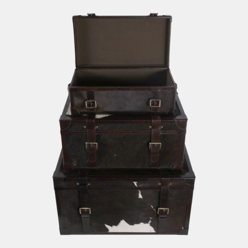 22391#S/3 19/23/27" Hair On Hide Cow Print Trunks, Multi