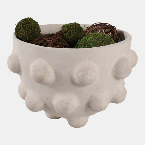 22396#10x6" Large Hobnail Paper Mache Bowl, White