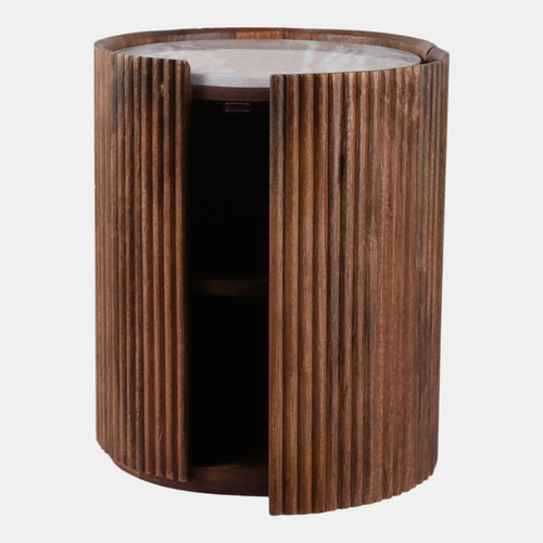 20581-03#20x16" Storage Accent Table Marble Top, Brown