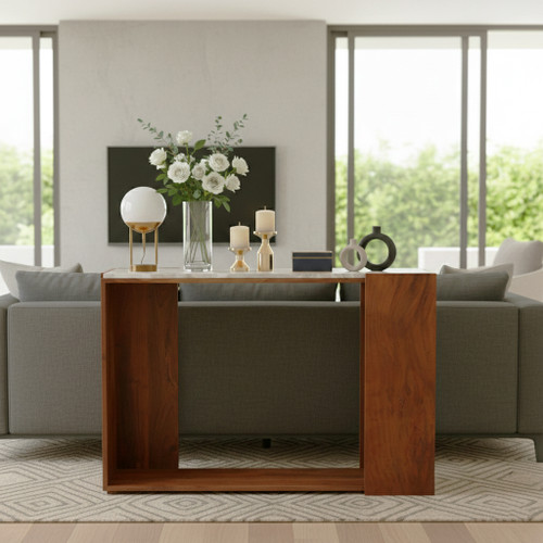 22409#42x31" Modern Marble Top Console Table,ivory/brown