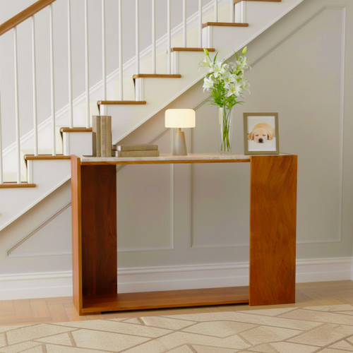 22409#42x31" Modern Marble Top Console Table,ivory/brown