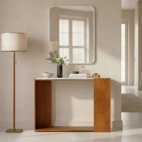 22409#42x31" Modern Marble Top Console Table,ivory/brown