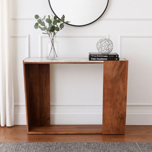 22409#42x31" Modern Marble Top Console Table,ivory/brown