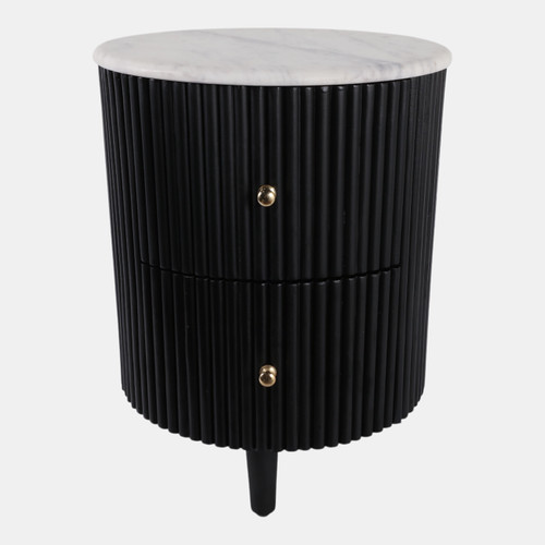 22411#21x16" 2-drawer Marble Top Side Table, White/black