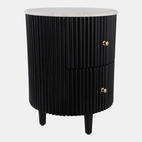 22411#21x16" 2-drawer Marble Top Side Table, White/black