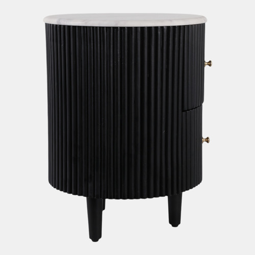 22411#21x16" 2-drawer Marble Top Side Table, White/black