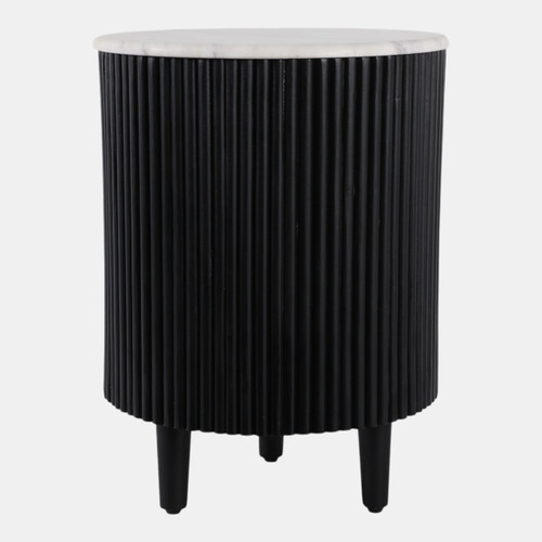 22411#21x16" 2-drawer Marble Top Side Table, White/black