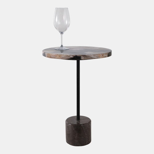 22426#21x15" Petrified Wood Accent Table, Black/ Tan