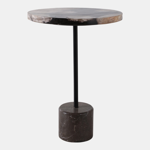 22426#21x15" Petrified Wood Accent Table, Black/ Tan