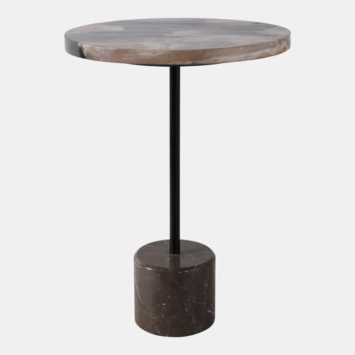 22426#21x15" Petrified Wood Accent Table, Black/ Tan