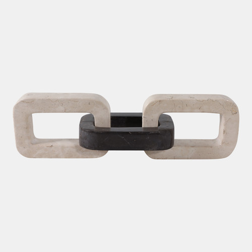 22436#13x4" Marble Chain Link Object, Ivory/ Black