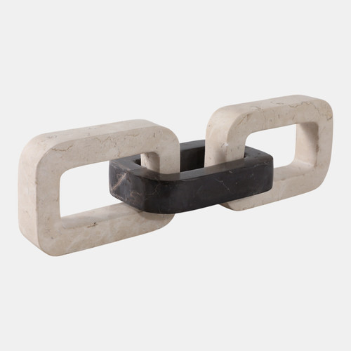 22436#13x4" Marble Chain Link Object, Ivory/ Black