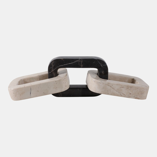 22436#13x4" Marble Chain Link Object, Ivory/ Black