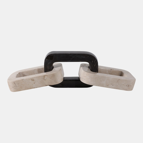22436#13x4" Marble Chain Link Object, Ivory/ Black