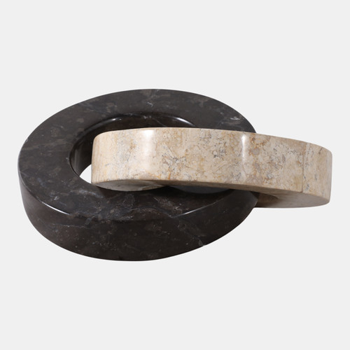 22437#10x7" 2 Round Marble Links, Ivory/black