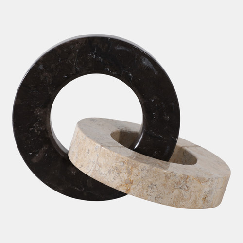 22437#10x7" 2 Round Marble Links, Ivory/black