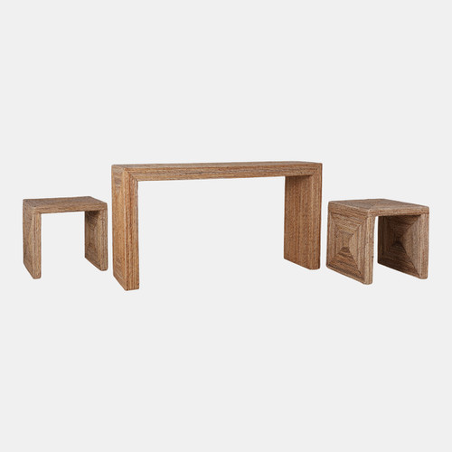 22448#S/3 55" Woven Console W/ 2 19" Side Tables, Natura