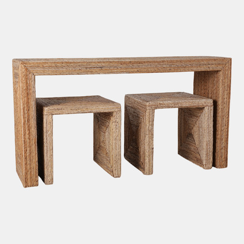 22448#S/3 55" Woven Console W/ 2 19" Side Tables, Natura