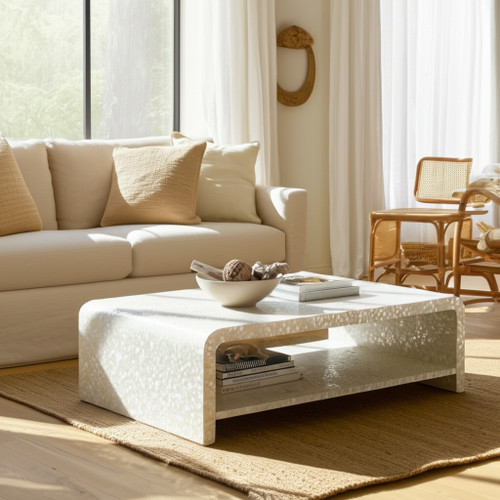 22454#47x16" Rectangular Capiz Coffee Table, Ivory