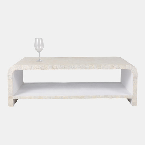 22454#47x16" Rectangular Capiz Coffee Table, Ivory