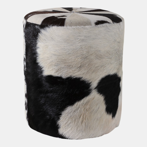 22474#18x16" Hair On Hide Ottoman, Black/white