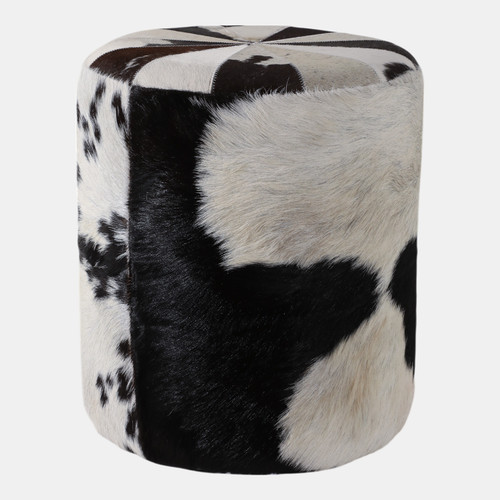 22474#18x16" Hair On Hide Ottoman, Black/white