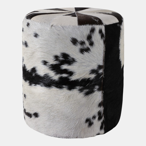 22474#18x16" Hair On Hide Ottoman, Black/white