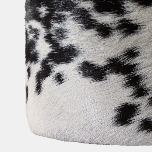 22474#18x16" Hair On Hide Ottoman, Black/white