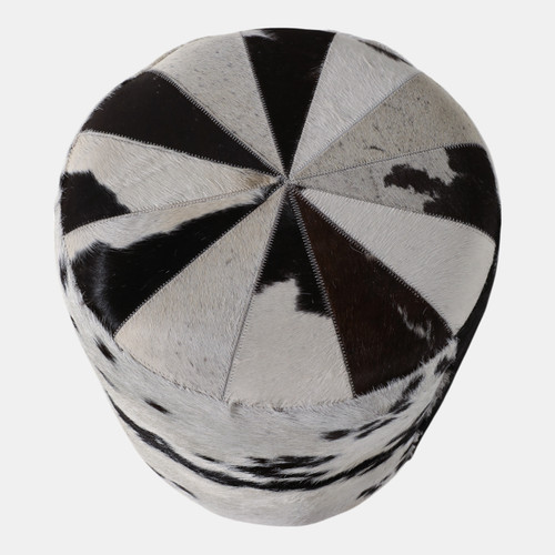 22474#18x16" Hair On Hide Ottoman, Black/white