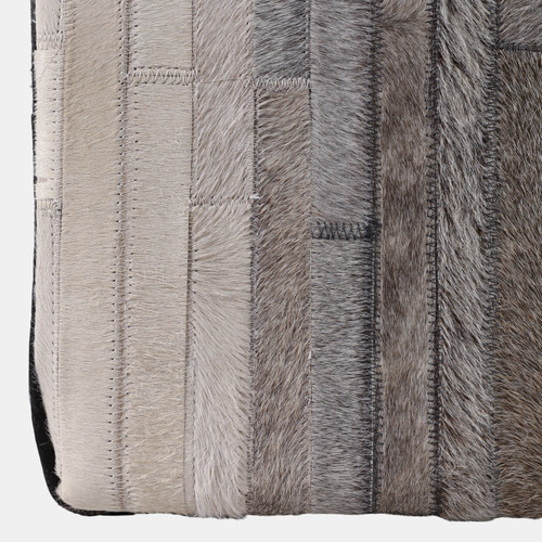 22475-01#18x18" Hair On Hide Strips Patchwork Ottoman, Mult