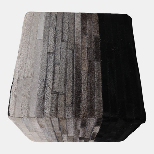 22475-01#18x18" Hair On Hide Strips Patchwork Ottoman, Mult