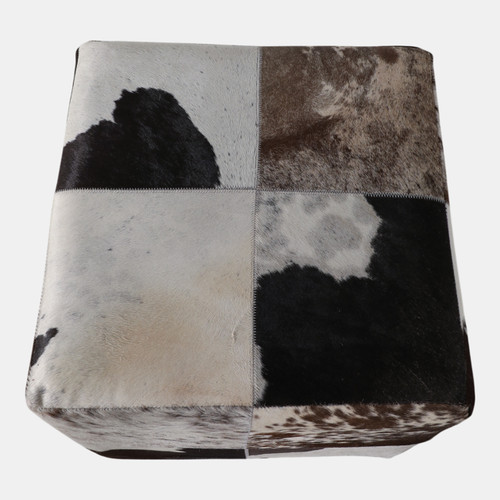 22475-02#18x18" Hair On Hide Patchwork Ottoman, Multi