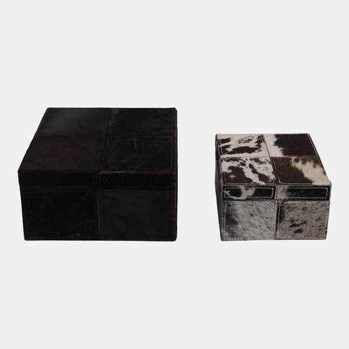 22479-02#S/2 9/12" Hair On Hide Patchwork Boxes, Ivory/brow