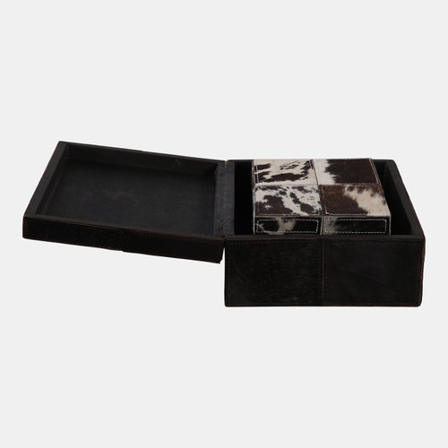 22479-02#S/2 9/12" Hair On Hide Patchwork Boxes, Ivory/brow