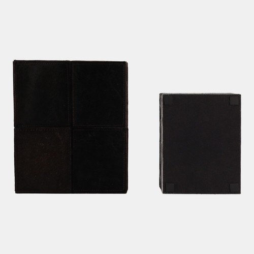 22479-02#S/2 9/12" Hair On Hide Patchwork Boxes, Ivory/brow