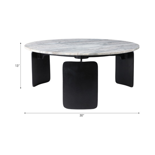 22482#30x13" Marble Top 3-footed Coffee Table, Grey/ Blk