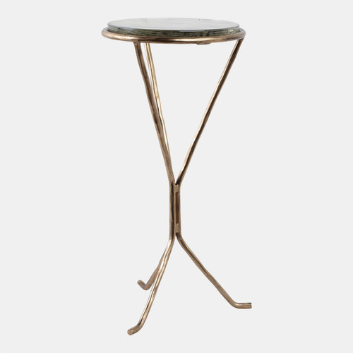 22483#22x11" Recycled Glass Top Metal Drink Table, Gold