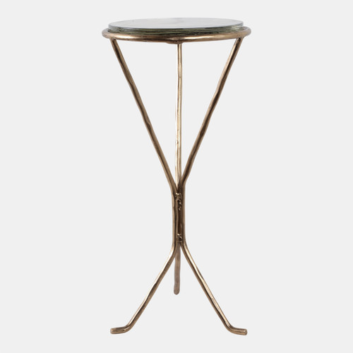 22483#22x11" Recycled Glass Top Metal Drink Table, Gold