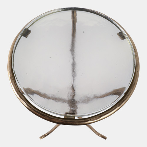 22483#22x11" Recycled Glass Top Metal Drink Table, Gold