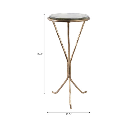 22483#22x11" Recycled Glass Top Metal Drink Table, Gold