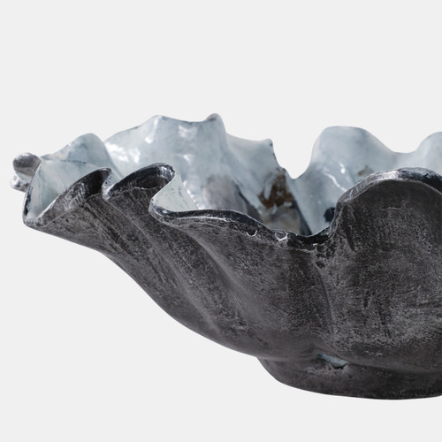 22508#16x15" Abstract Flower Metal Bowl, Blue Multi