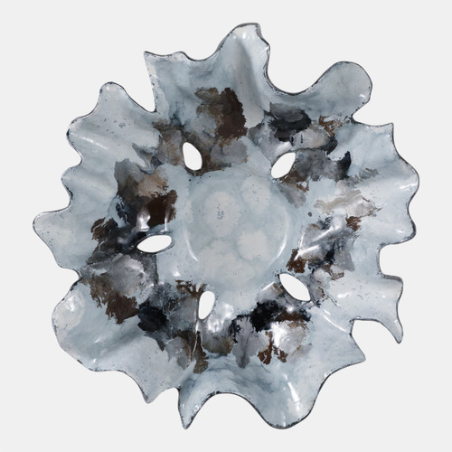 22508#16x15" Abstract Flower Metal Bowl, Blue Multi
