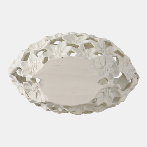 19070-03#15x11" Cut-out Flower Metal Vase, Ivory