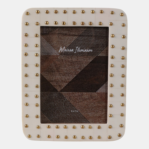 22496#5x7" Brass Dot Border Photo Frame, Ivory/ Gold